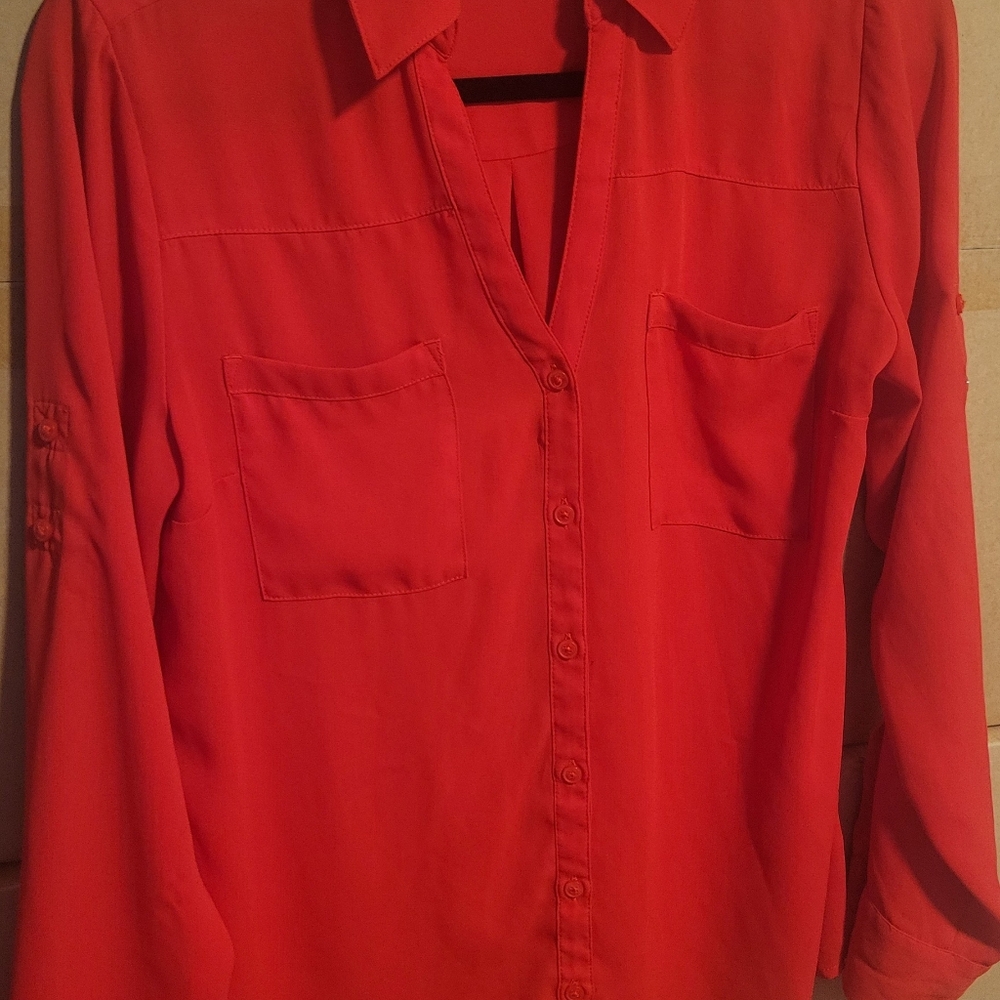 Women's Red Button-Up Blouse